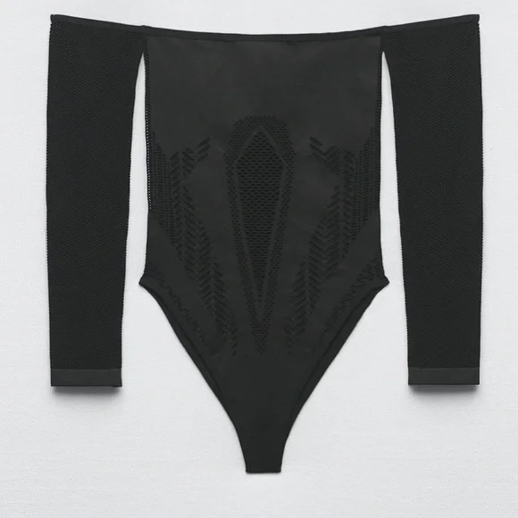 Zara | Tops | Zara Black Seamless Mesh Bodysuit | Poshmark
